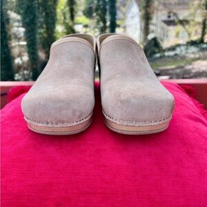 Dansko Beige Suede Clog Mules